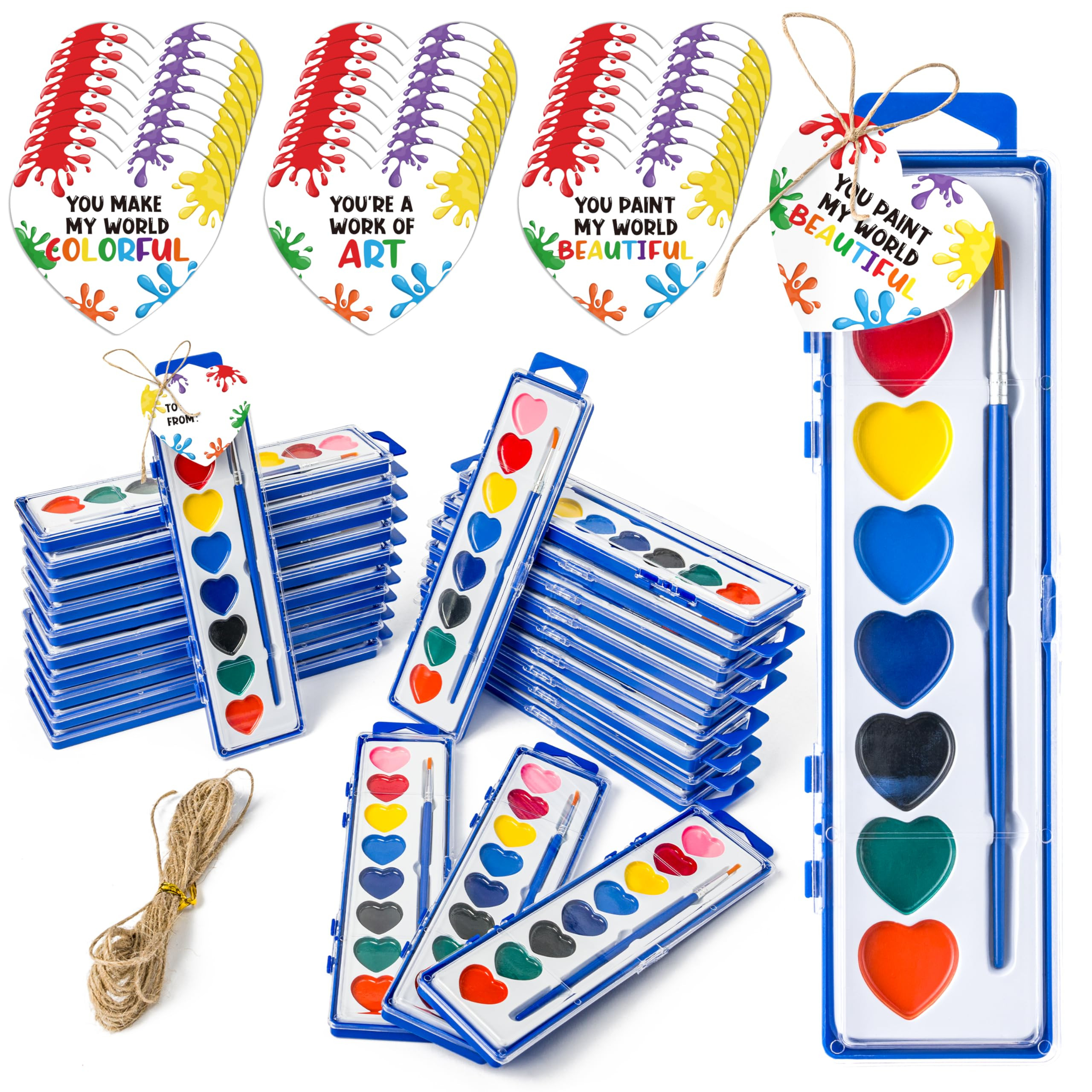 CPicdn Valentine’s Day Gift Watercolor Kids Card Set, 8 Color Watercolor Paint, 24 Pack Bulk Wa... | Amazon (US)