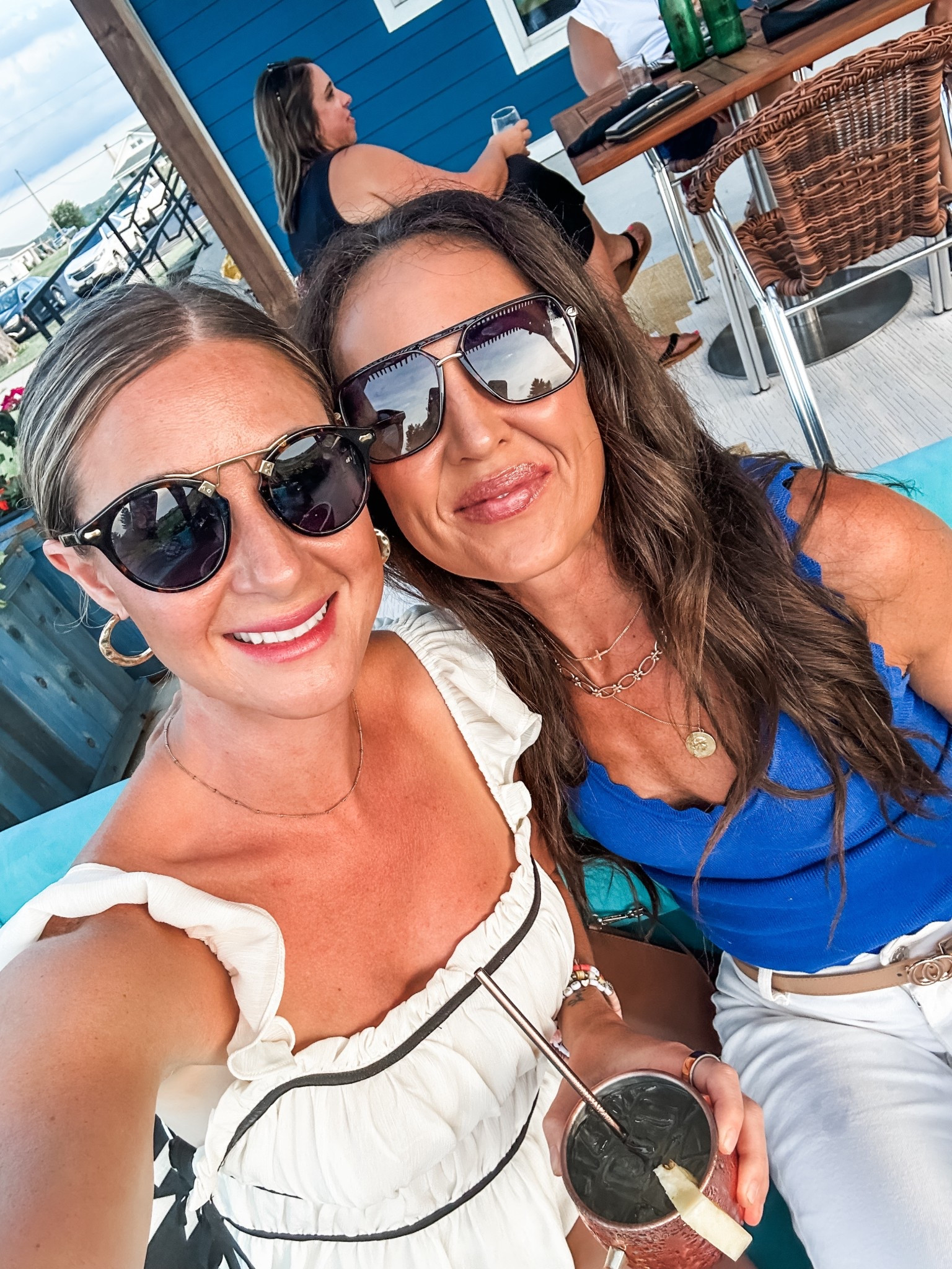 Linked a super similar top! Love this breezy tank for patio summer nights. Linked the designer version of these glasses (or buy the dupe for less than $35 🤫). 

#LTKSeasonal #LTKFindsUnder50 #LTKStyleTip