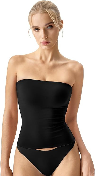QINSEN Women's Tube Top Double Lined Strapless Bandeau Top Summer Slim Fit Going Out Tank Tops | Amazon (US)