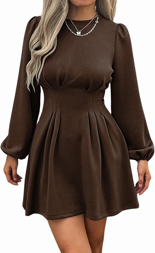 Work Dresses for Women 2025 Fall Winter Business Casual Dress Long Puff Sleeve High Waist A Line ... | Amazon (US)