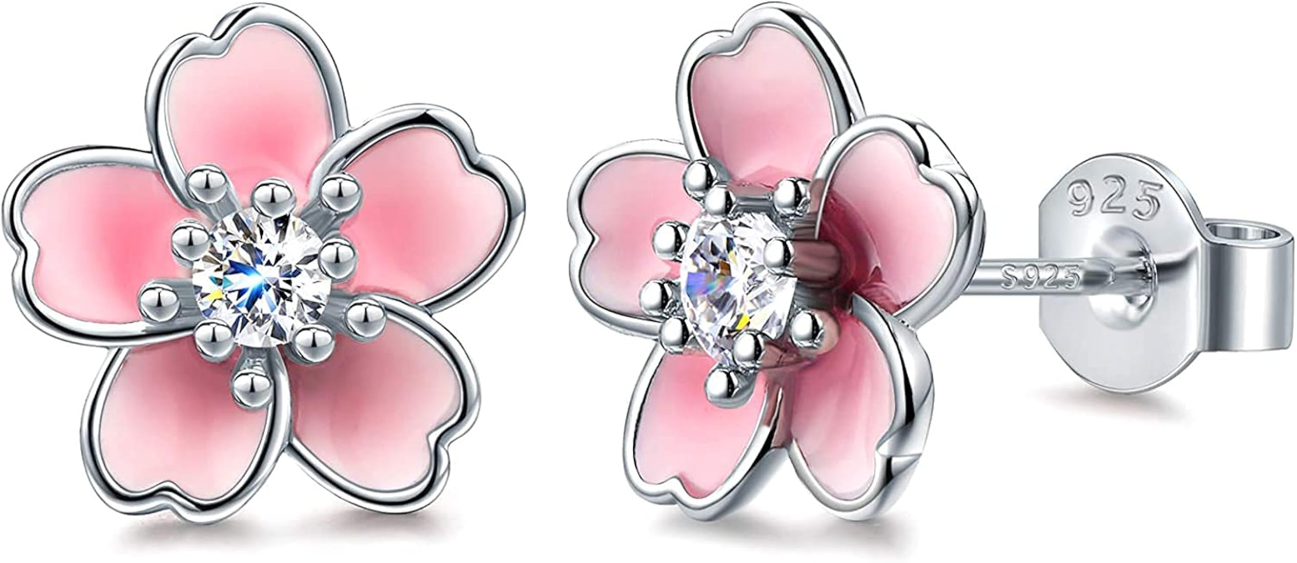 Aretes de flor rosa para mujer, aretes de plata de ley 925, bonitos aretes de plumeria para mujer... | Amazon (US)