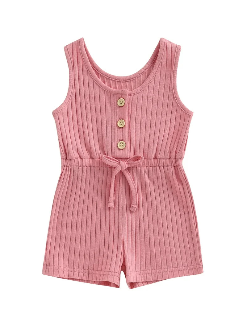 Jxzom Toddler Baby Girl Sleeveless Jumpsuit Solid Ribbed Knitted Tank Romper Shorts Overalls 6M 1... | Walmart (US)