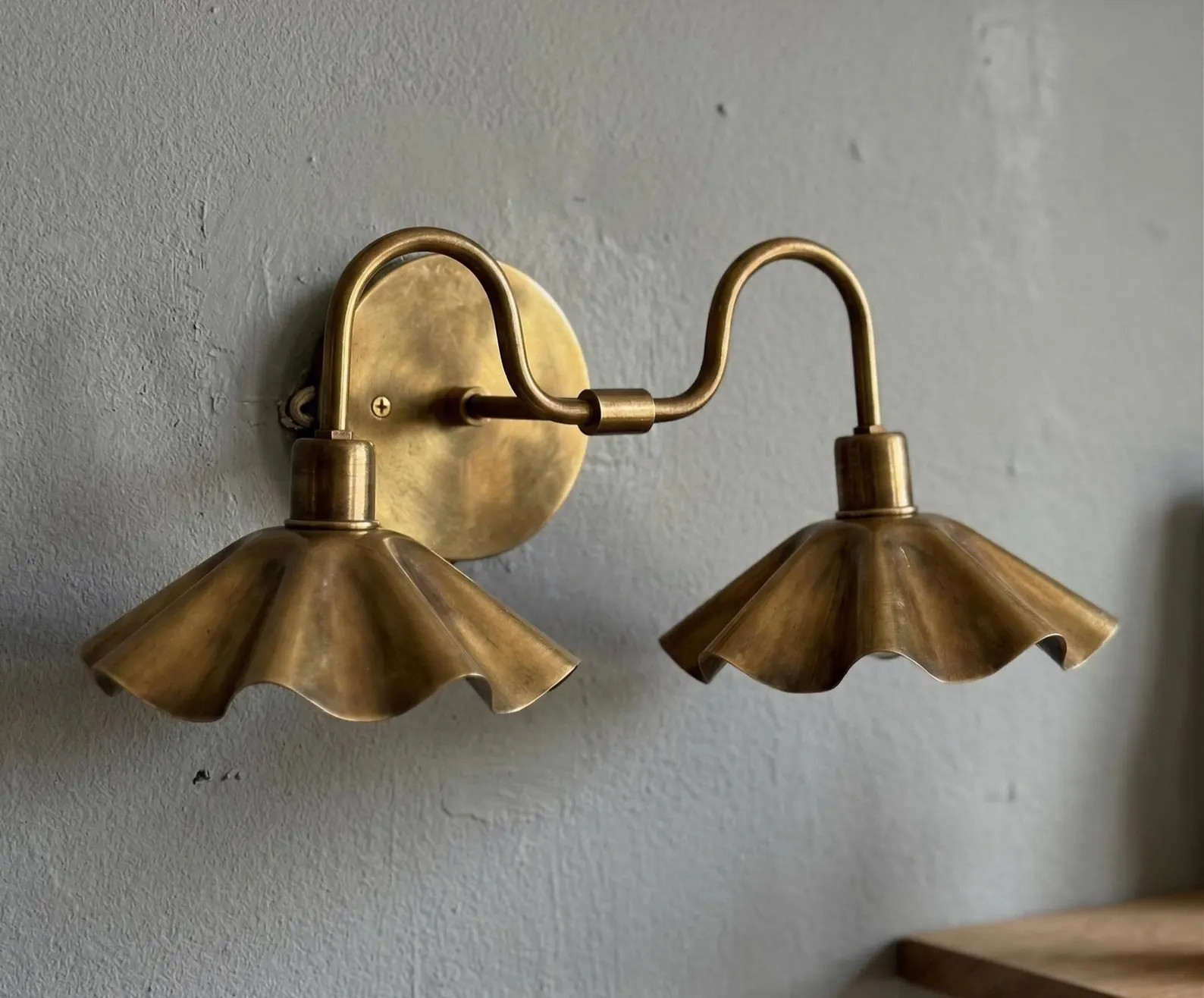 Handcrafted Brass Double Wall Sconce, Vintage Shade Vanity | Hardwire & Plug-in | Bathroom Vanity... | Etsy (Global)