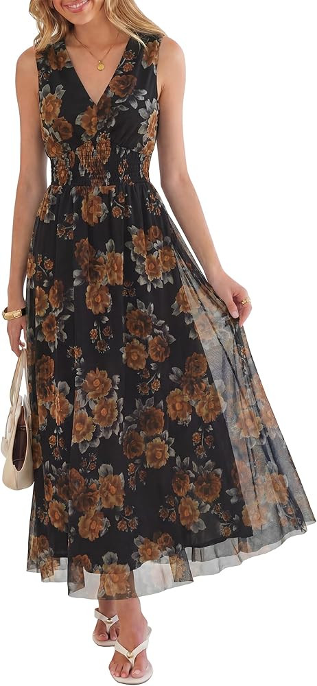 ANRABESS Womens Summer Floral Maxi Dress, A Line Tulle,Elegant for Wedding Guest & Beach Vacation... | Amazon (US)