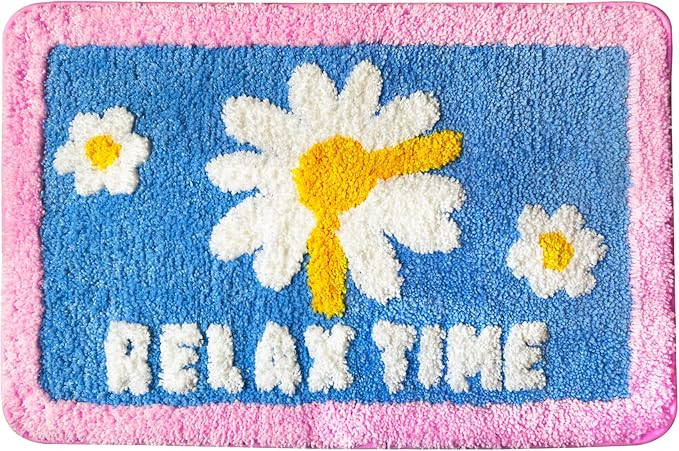 Cute Daisy Flower Non-Slip Bathroom Rug Mat Shag Microfiber Shower Bath Rug Absorbent Bath Mat fo... | Amazon (US)