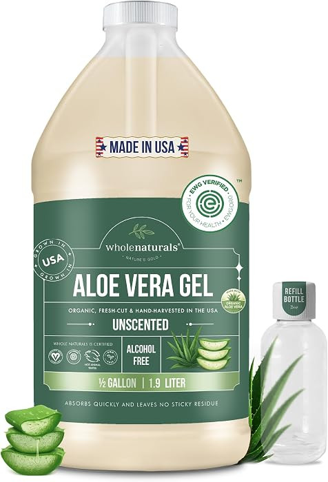 WHOLENATURALS Organic Aloe Vera Gel, EWG Verified, Unscented, From Freshly Cut 100% Pure Aloe, Pu... | Amazon (US)
