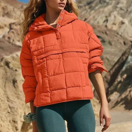SKSloeg Winter Jackets for Women Oversized Puffer Jacket Quilted Dolman Hooded Pullover Long Sleeve Lightweight Warm Tops Coat Saffron 2XL | Walmart (US)