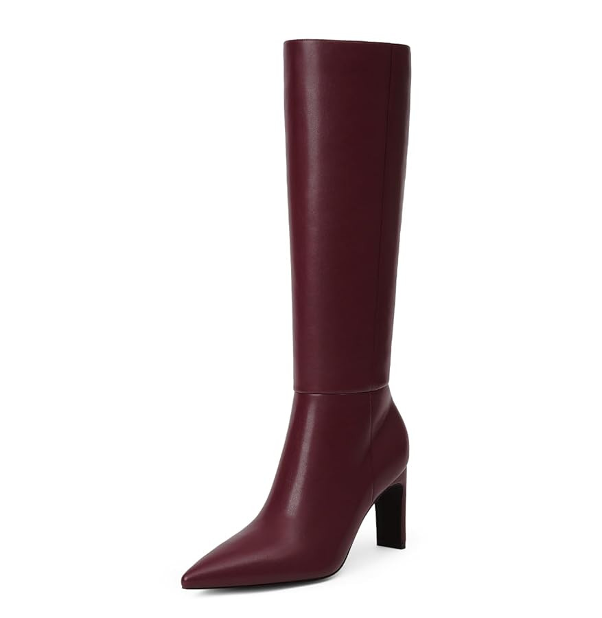 Modatope Knee High Boots for Women Pointed Toe Chunky Heel Tall Boots Side Zipper Fall Long Boots | Amazon (US)