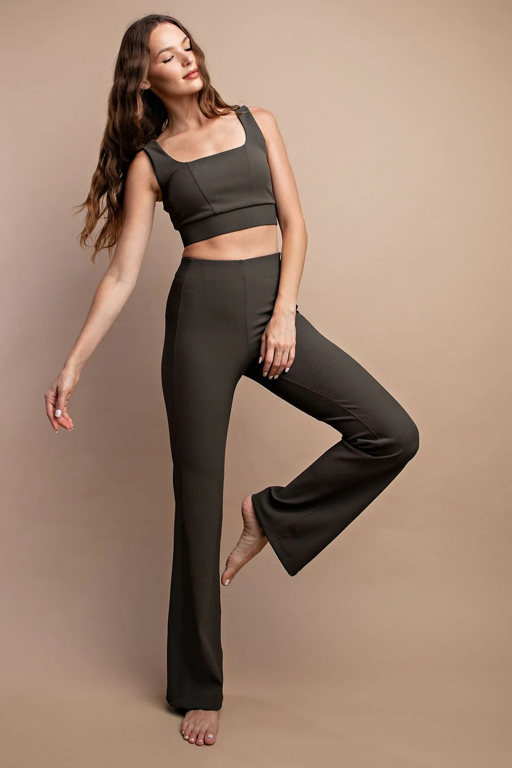 Cream Ribbed Flared Leggings | PinkBlush Maternity