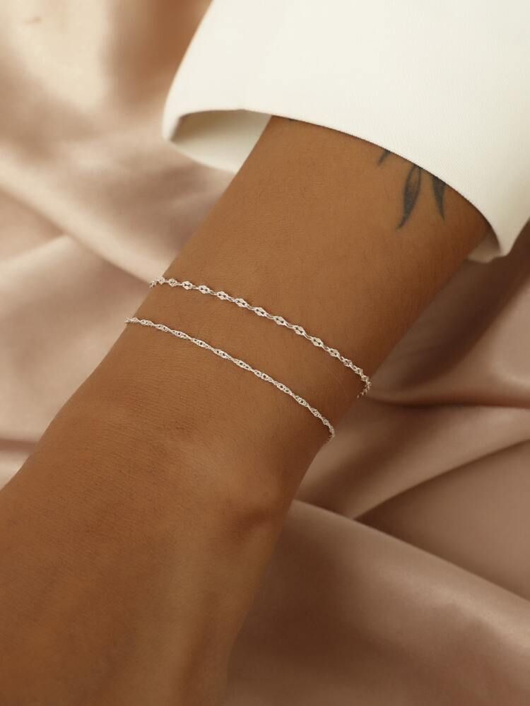 2pcs Simple Chain Bracelet | SHEIN