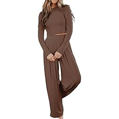Ezbelle womenss Fall Fashion Lounge Sets Pajama Two Piece Cropped Pullover Jammies Outfits Casual... | Amazon (US)