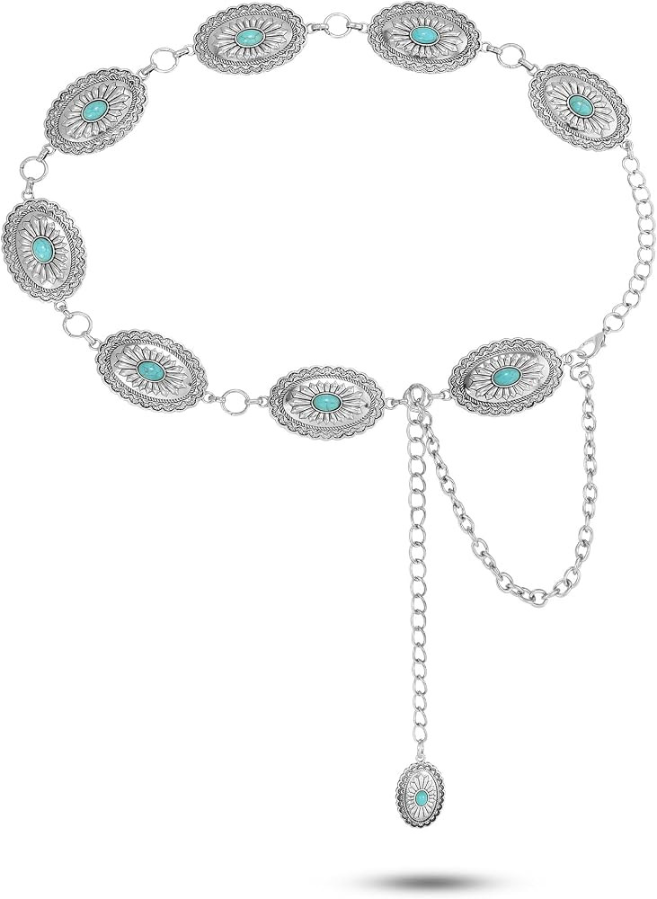 SUOSDEY Women Metal Waist Chain Belt Concho Western Cowgirls Country Belt for Jeans Dress | Amazon (US)