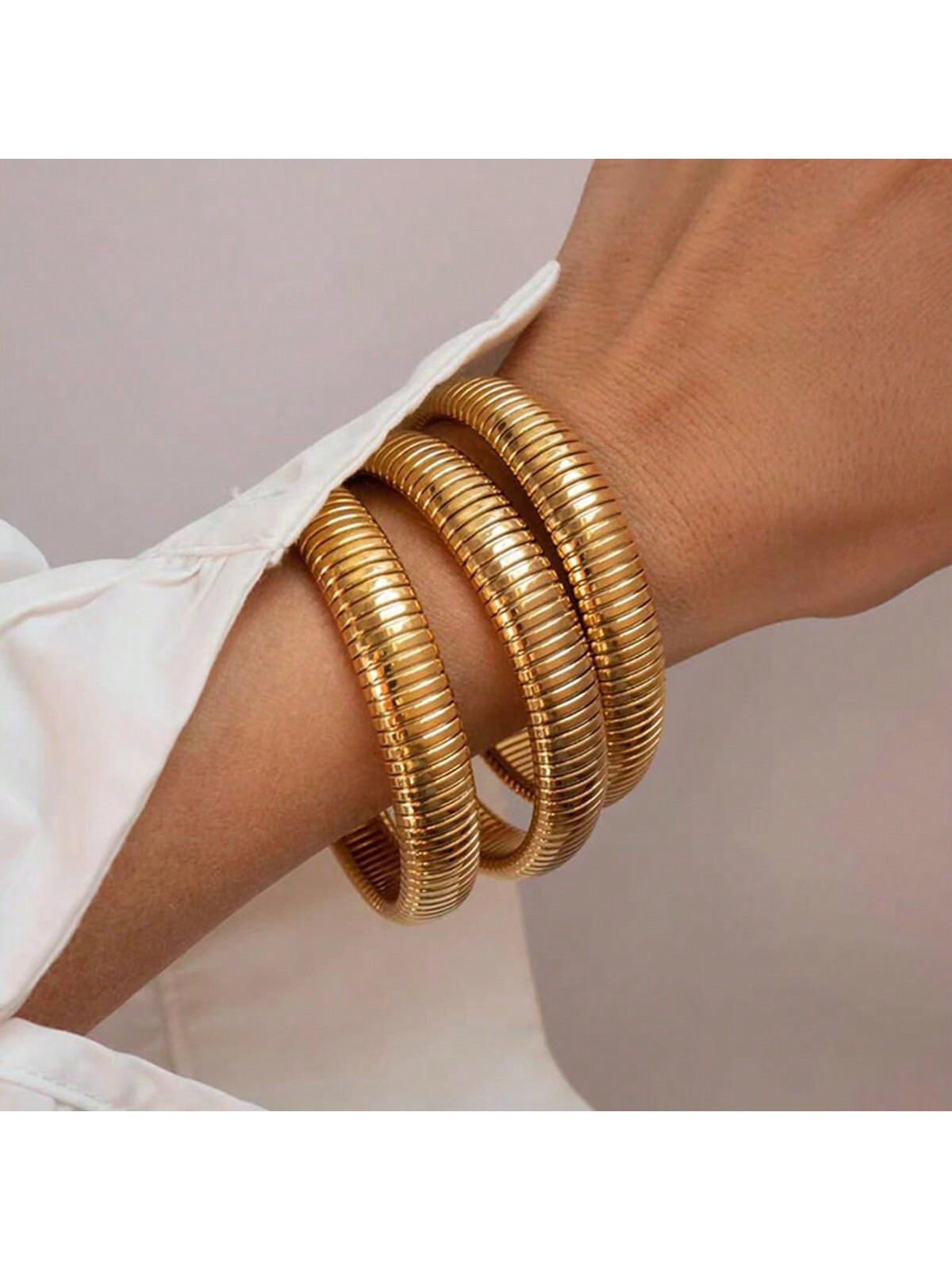 3PCS Golden/Silvery Bangles For Women Chunky Stretch Alloy Bangles Bracelets  Flexible Wide Wrist... | SHEIN
