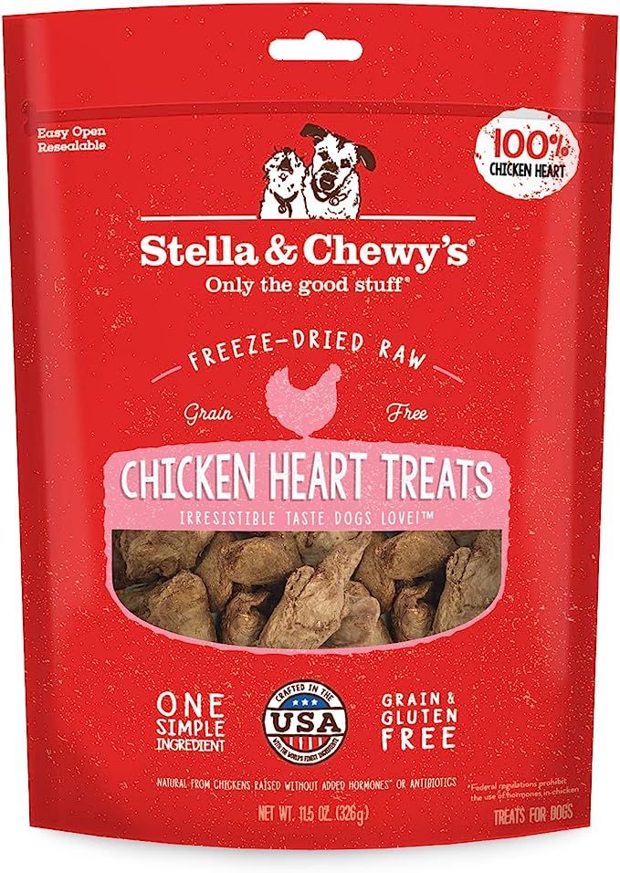 Stella & Chewy's Freeze-Dried Raw Single Ingredient Chicken Hearts Dog Treats, 11.5 oz. Bag | Amazon (US)