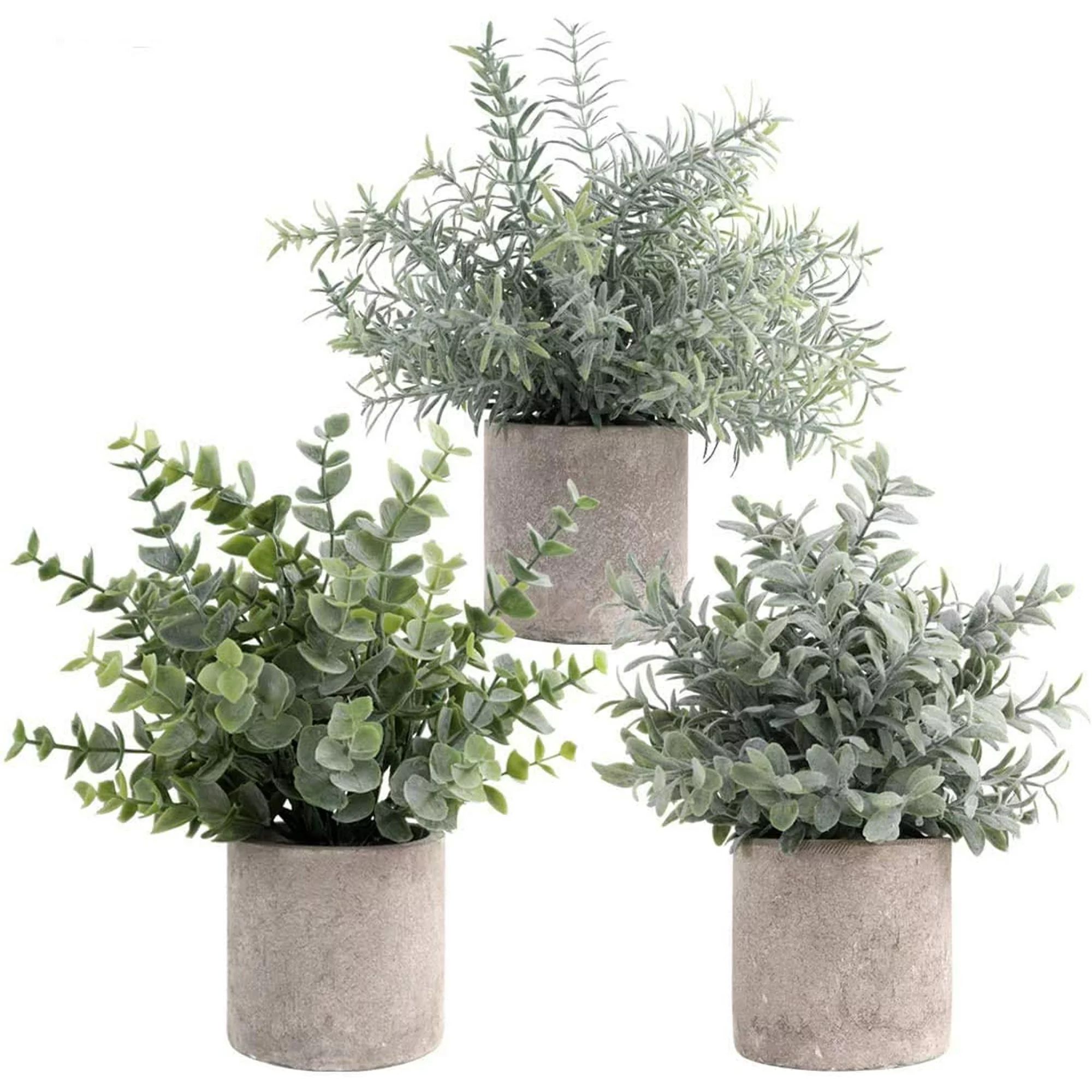 Mini Potted Artificial Eucalyptus Green Plants Set Indoor Artificial Faux Greenery in Gray Pots f... | Walmart (US)