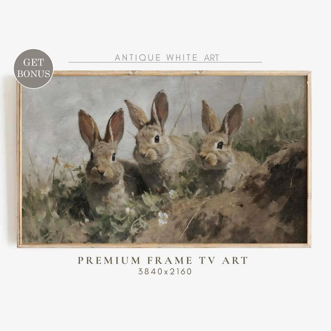Spring Samsung Frame TV Art, Easter Bunnies, Vintage Painting, Farmhouse Art for TV, Country Clas... | Etsy (US)