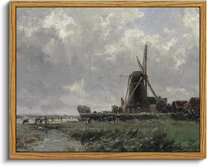 VIYYIEA Framed Canvas Wall Art Home Decor French Country Field Wall Decor Nature Wilderness Windm... | Amazon (US)