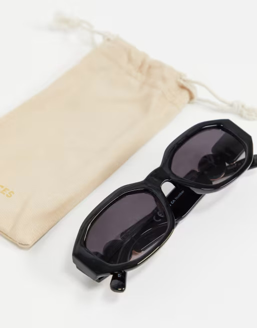 Pieces vintage style sunglasses in black with gold arm detail | ASOS (Global)