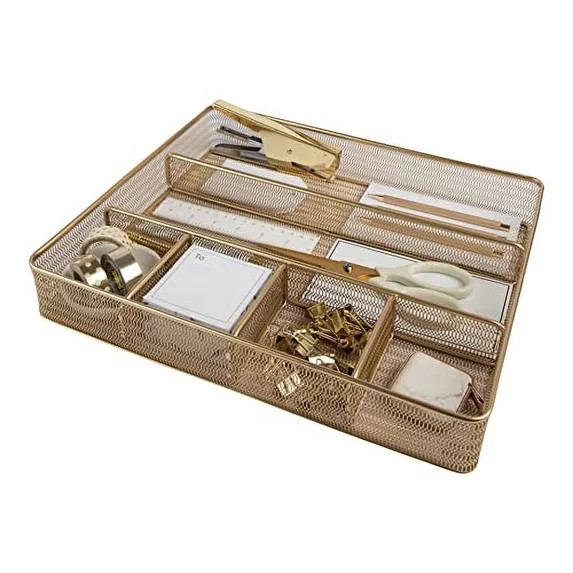 Blu Monaco Desk Drawer Organizer Tray for Office Organization - Gold Metal Large Drawer Organizer... | Walmart (US)