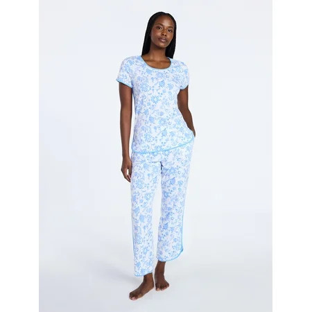 Joyspun Women's Lightweight Short Sleeve Sleep Tee and Pants Set, 2-Piece, Sizes XS-3X | Walmart (US)