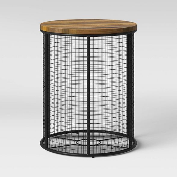 Hillsmere Wire Cage End Table With Removable Wood Top Black - Threshold™ | Target