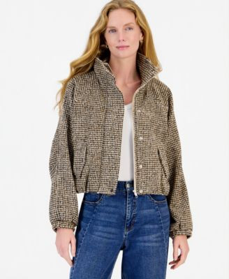 Women's Cropped Houndstooth Bubble Bomber Jacket, Macy's Exclusive | Macy's