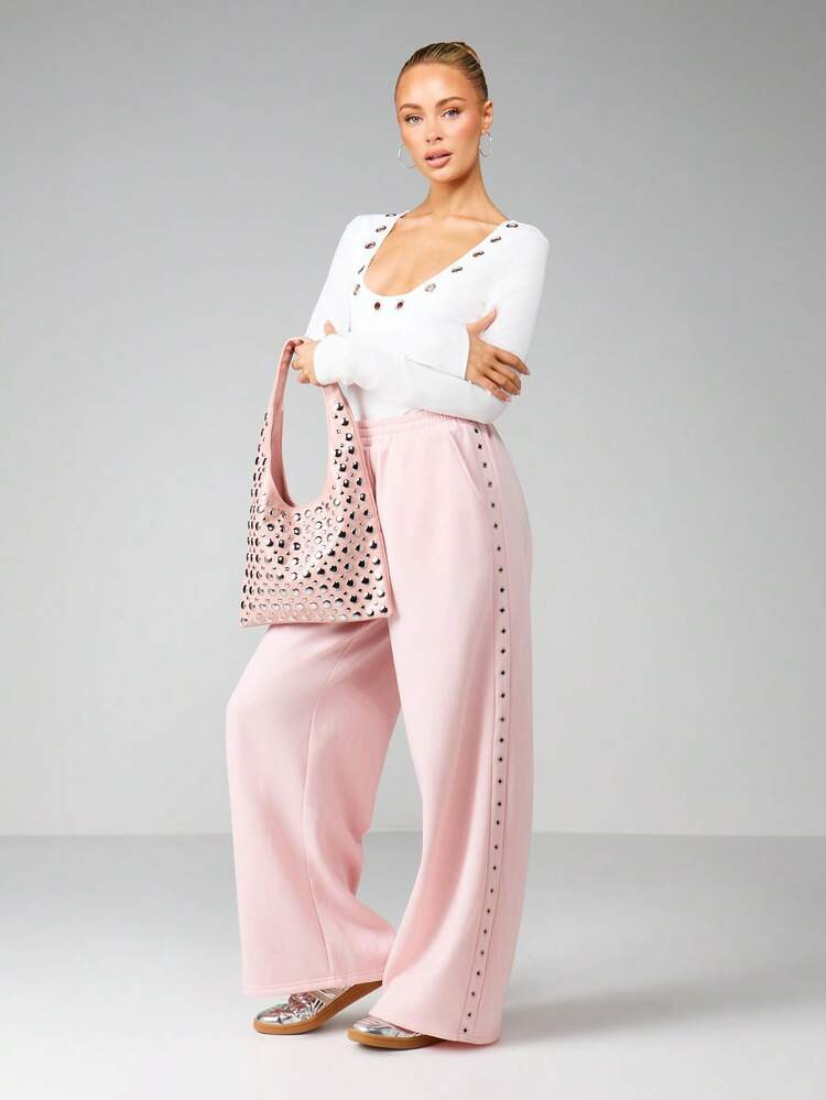 MISSGUIDED Eyelet Detail Relaxed Fit Joggers With Side Stripes For Casual Comfort | SHEIN