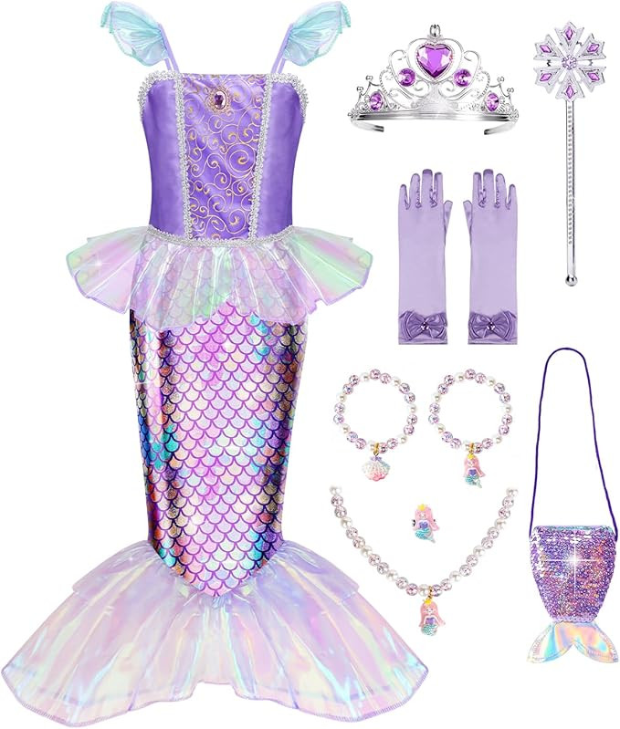 Meland Mermaid Dress - Little Mermaid Costume with Bag for Girls 3-10, Princess Dress Up for Birt... | Amazon (US)
