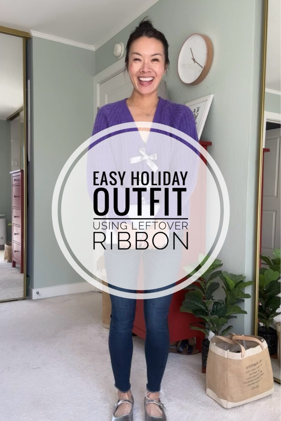 Not my phone idling while making this video and erasing my entire draft. 😫

I had to rush through recording this the second time around because I just needed to get it done. 🤪 Bows are crooked compared to the first time I did them, but you get the idea!

Another easy holiday outfit using leftover gift wrap once again! 😛

This time, I tied silver ribbon through the button holes of my cardigan. That’s all I really did, actually. 😂 But something about the sparkly ribbon always screams “festive” to me!

Brought out my one pair of skinny jeans for this reel because a few of you had asked if I still wear them. Tbh, I think I’m donating them after putting them on for this video. 😆 They’ve always made my legs look like sausage links and I kinda knew they did but wore them anyway. But now I can’t unsee it. 🙈

Anyway, hope you enjoyed this reel! Cheers! ☺️