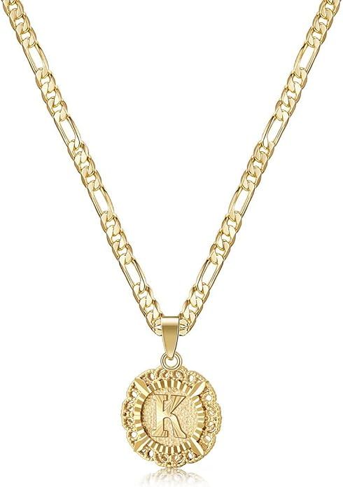 KissYan Initial Necklace for Women,14K Gold Plated Round Letter Pendant Necklace Capital Monogram... | Amazon (US)