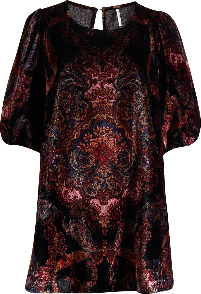 Free People Maye Print Puff Sleeve Velvet Tunic Top | Nordstrom | Nordstrom