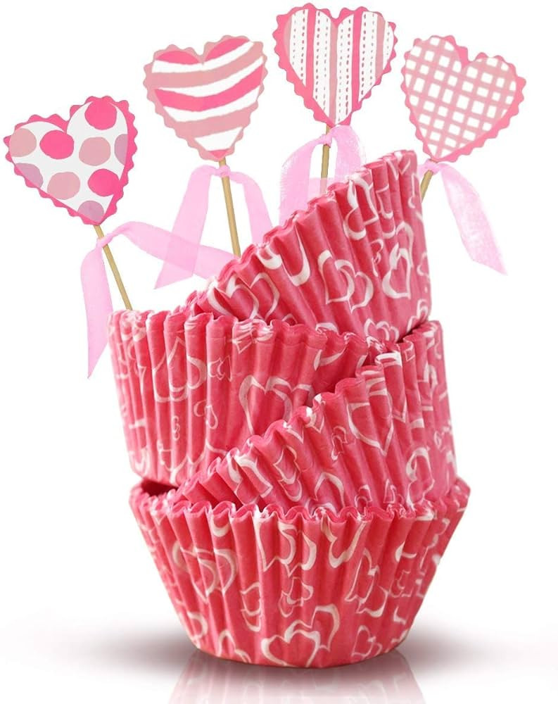 Valentine’s Day Baking Cups and Toppers - Valentine’s Day Party Decoration – Heart Cupcake ... | Amazon (US)