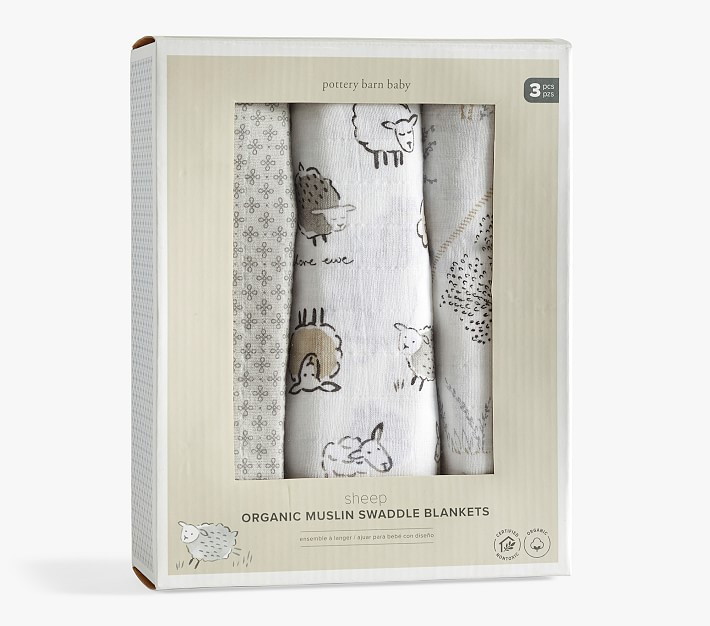 Sheep Organic Muslin Swaddle Set | Pottery Barn Kids