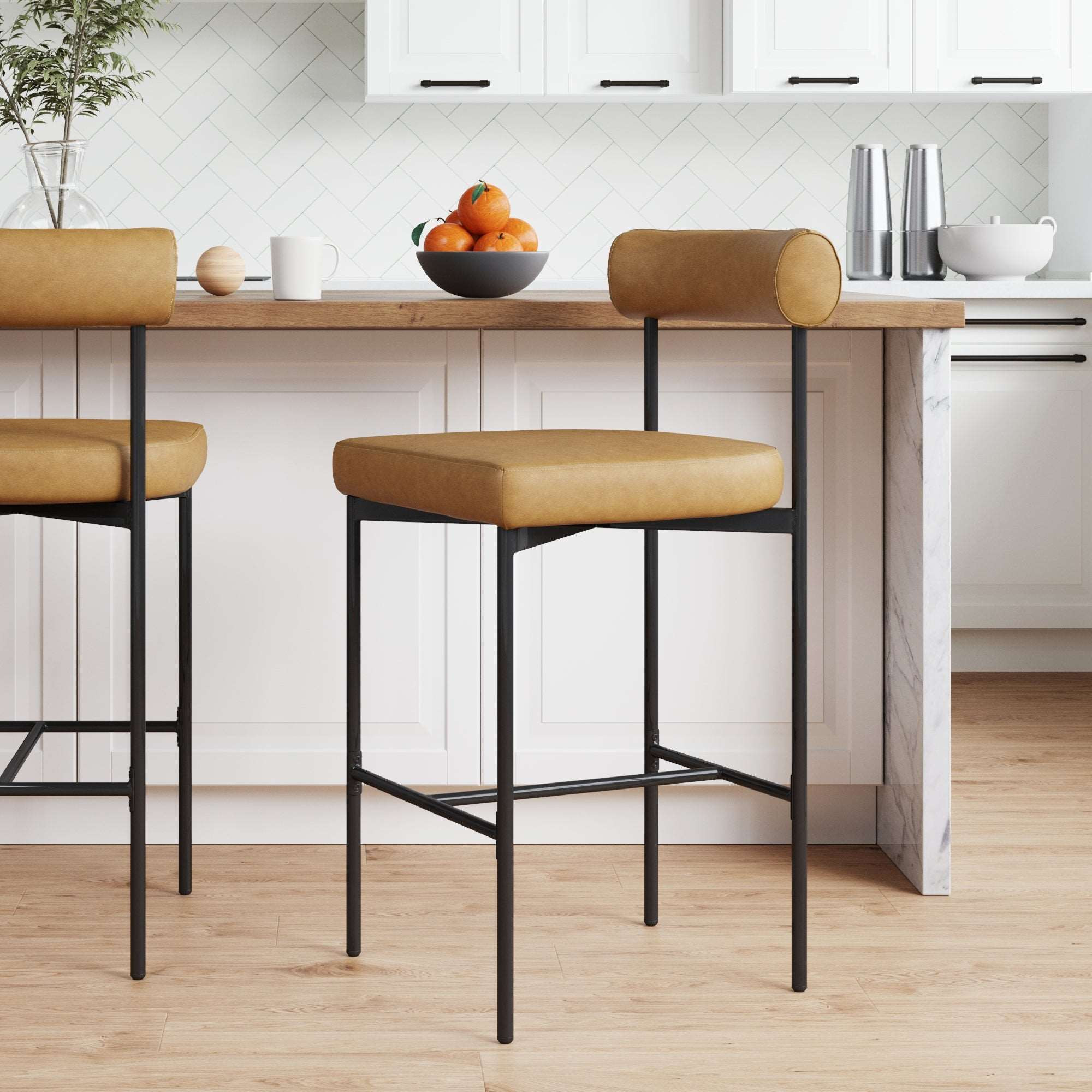 Metal Upholstered Counter Height Bar Stool Brown | Nathan James