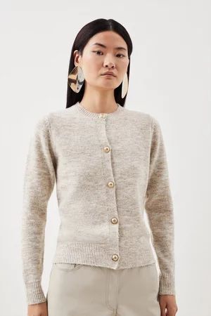 Wool Blend Cosy Crew Neck Knit Cardi | Karen Millen UK + IE + DE + NL