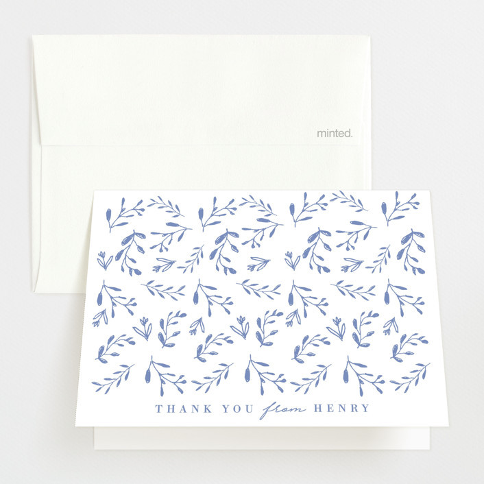 "Classic Baby Monogram" - Customizable Birth Announcements Thank You Cards in Blue by Susan Brown... | Minted