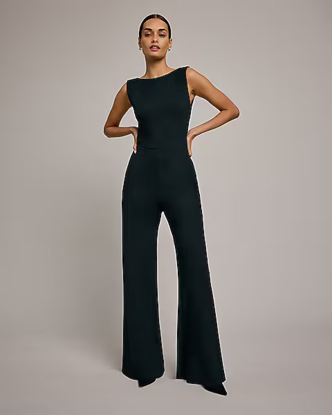 Signature Ponte Boat Neck Sleeveless Wide Leg Jumpsuit | Express