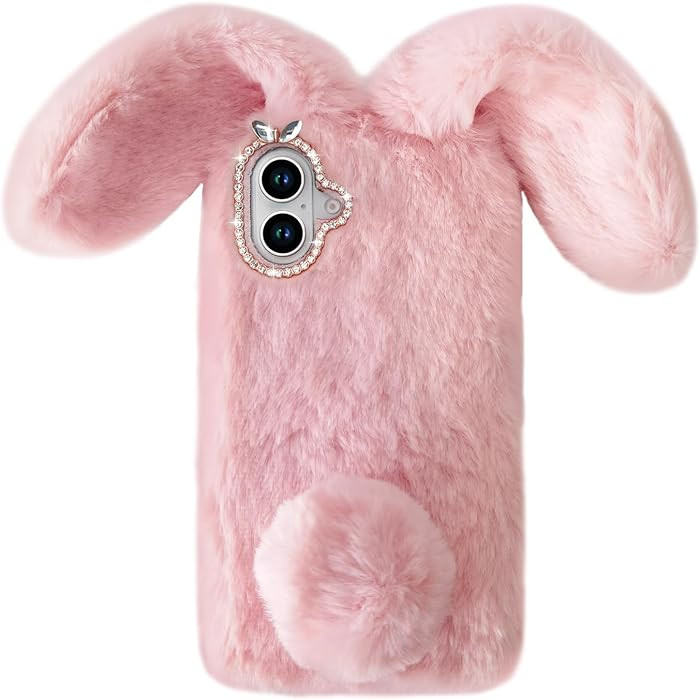 Bonitec Faux Rabbit Fur Compatible with iPhone 17 Case, Bling Diamond Cute 3D Bunny Ear Plush Pho... | Amazon (US)