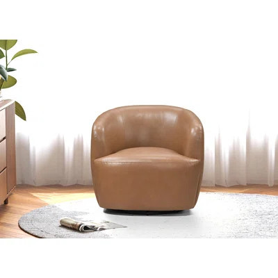 Lechlade 32" W Vegan Leather Upholstered Swivel Barrel Chair | Wayfair North America