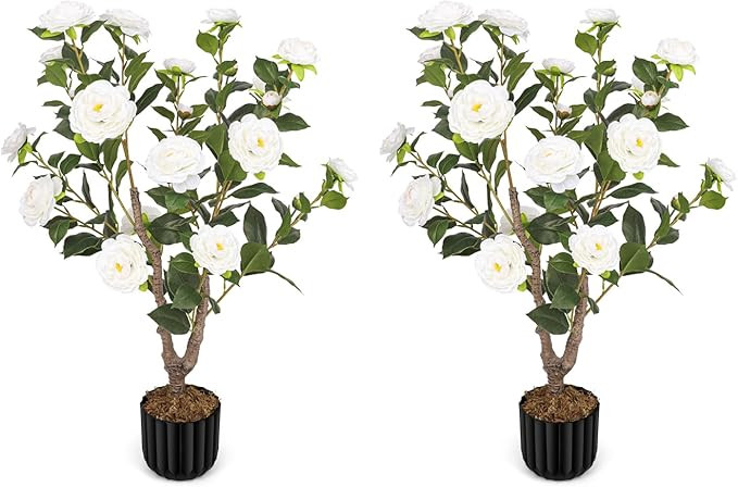 Artificial Camellia Tree for Indoor and Outdoor, Faux Flower Tree Plant in Pot Fake Topiaries for... | Amazon (US)