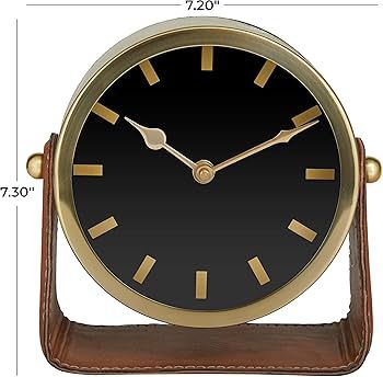 Deco 79 Stainless Steel Clock with Leather Stand, 7" x 4" x 7", Gold | Amazon (US)