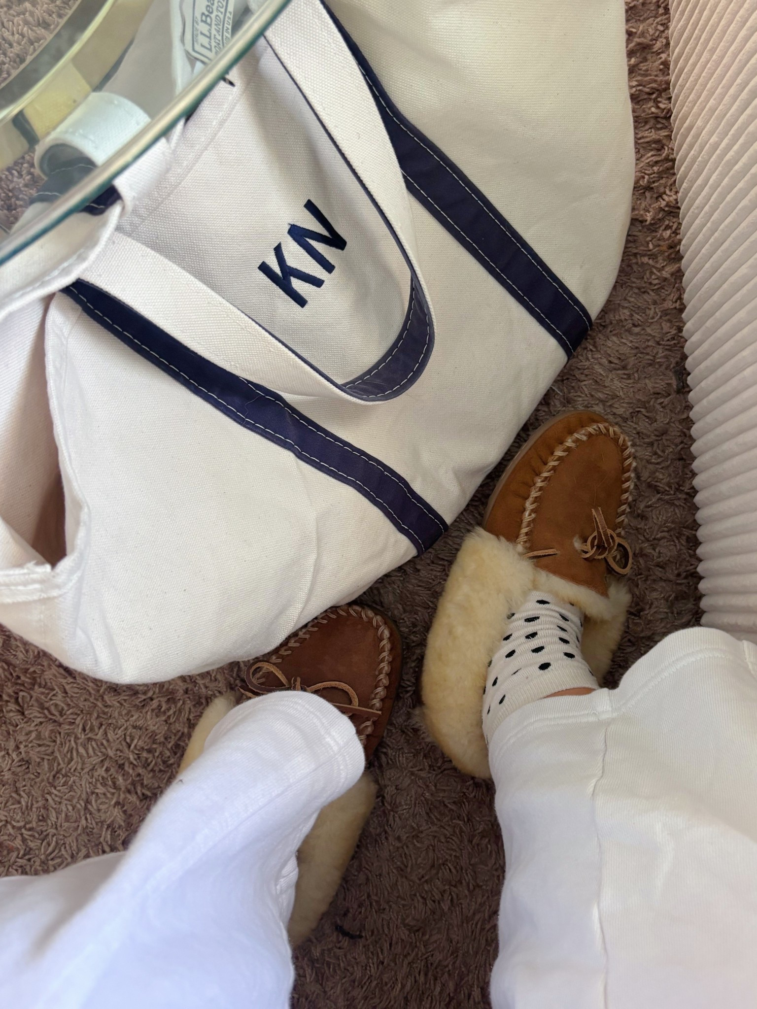 Fun socks and fuzzy shoes! Love my L.L bean tote that I use for school 🤍 I got the biggest size because i’m an Interior Design student with a lot to carry, but I also have the smaller size for meetings! 

#LTKdayinmylife #LTKootd #LTKgrwm