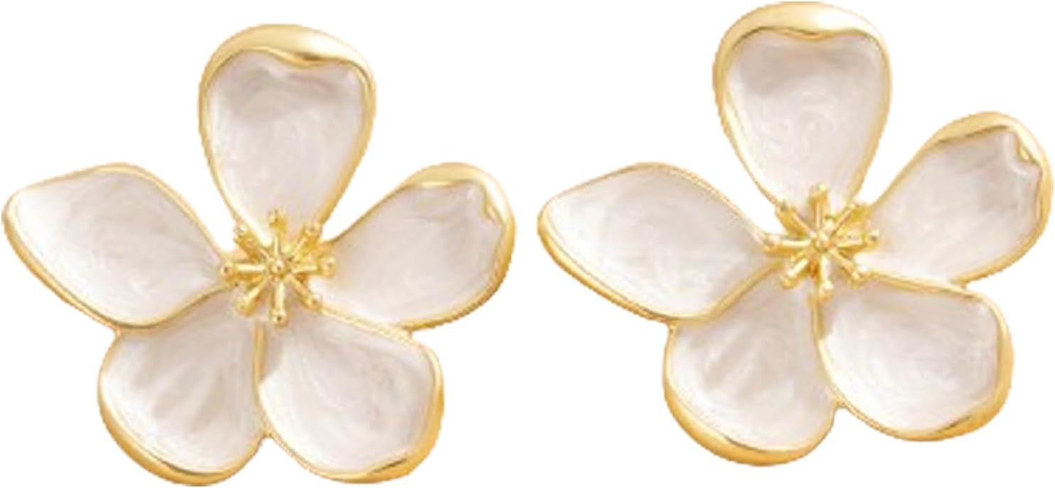 Vintage Gold Flower Earrings,Geometry Large Floral Earrings Statement Five-Petal Flower Stud Chun... | Amazon (US)