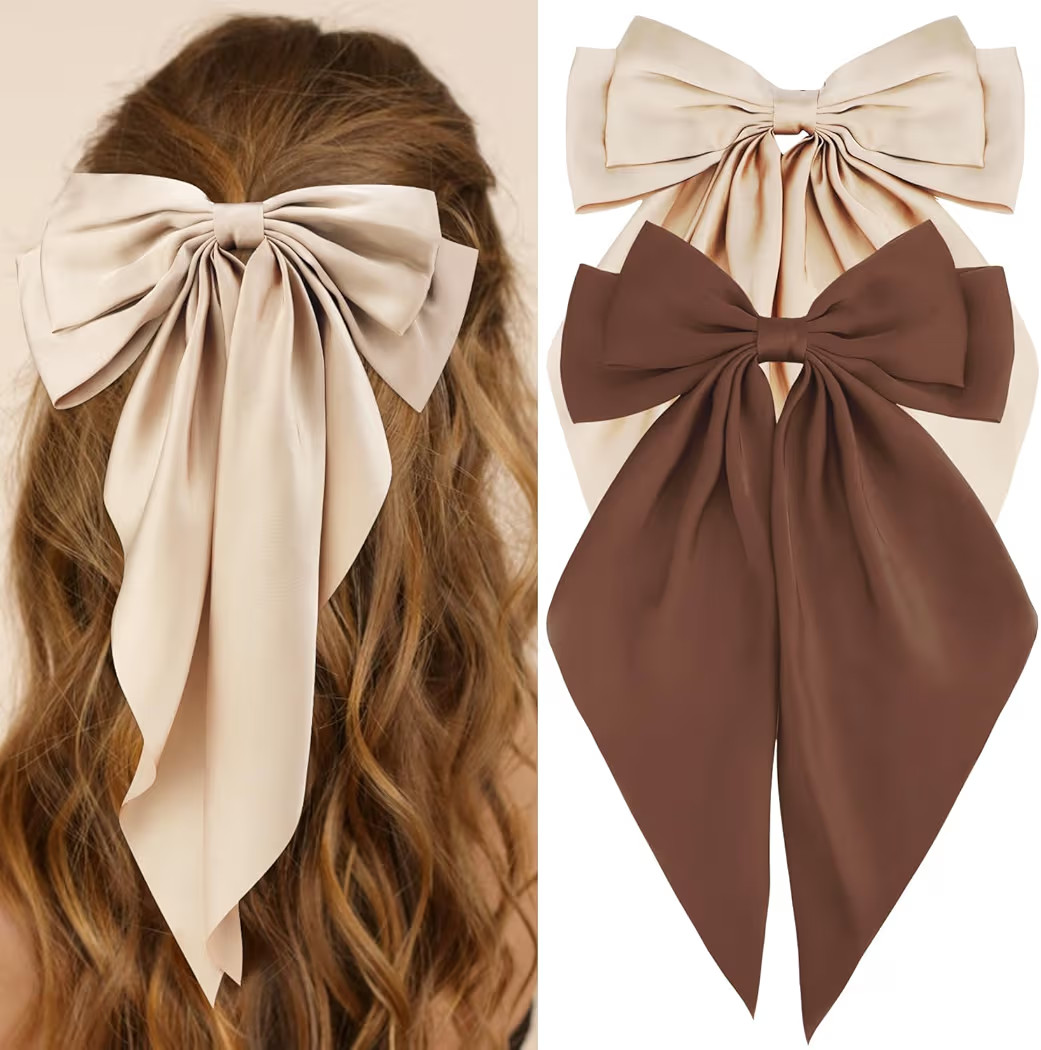 Hair Bows Silky Satin Bows for Hair Ribbons 2Pcs Coquette Oversized Long Tail Hair Bow Clips Barr... | Amazon (US)