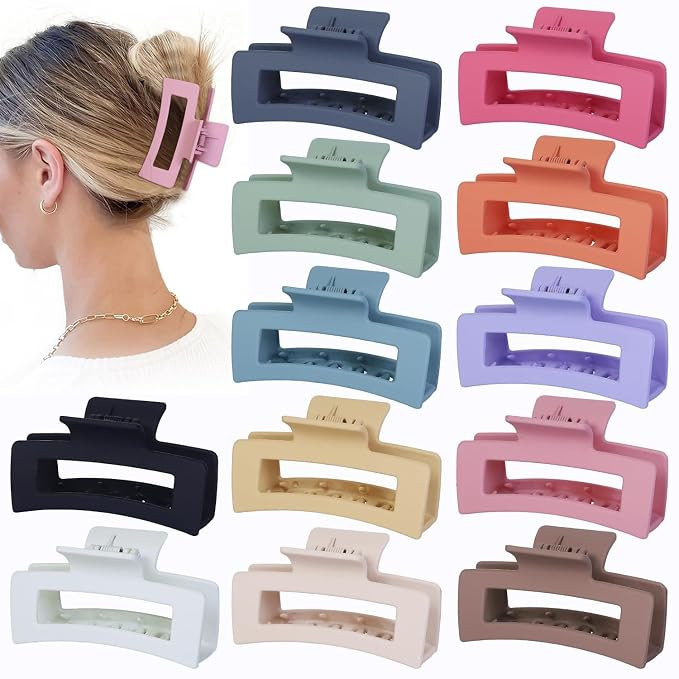Sisiaipu 12 Pcs Medium Hair Clips, 3.5 Inch, Colorful - Hair Clips for Thick and Thin Hair, Squar... | Amazon (US)