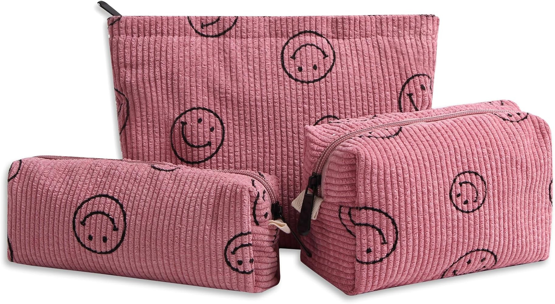 Gardsell 3Pcs Smile Corduroy Cosmetic Bag Makeup Bag Aesthetic Preppy Makeup Bags for Women Girls... | Amazon (US)