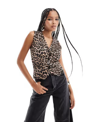 ASOS DESIGN jersey waistcoat in leopard print | ASOS (Global)