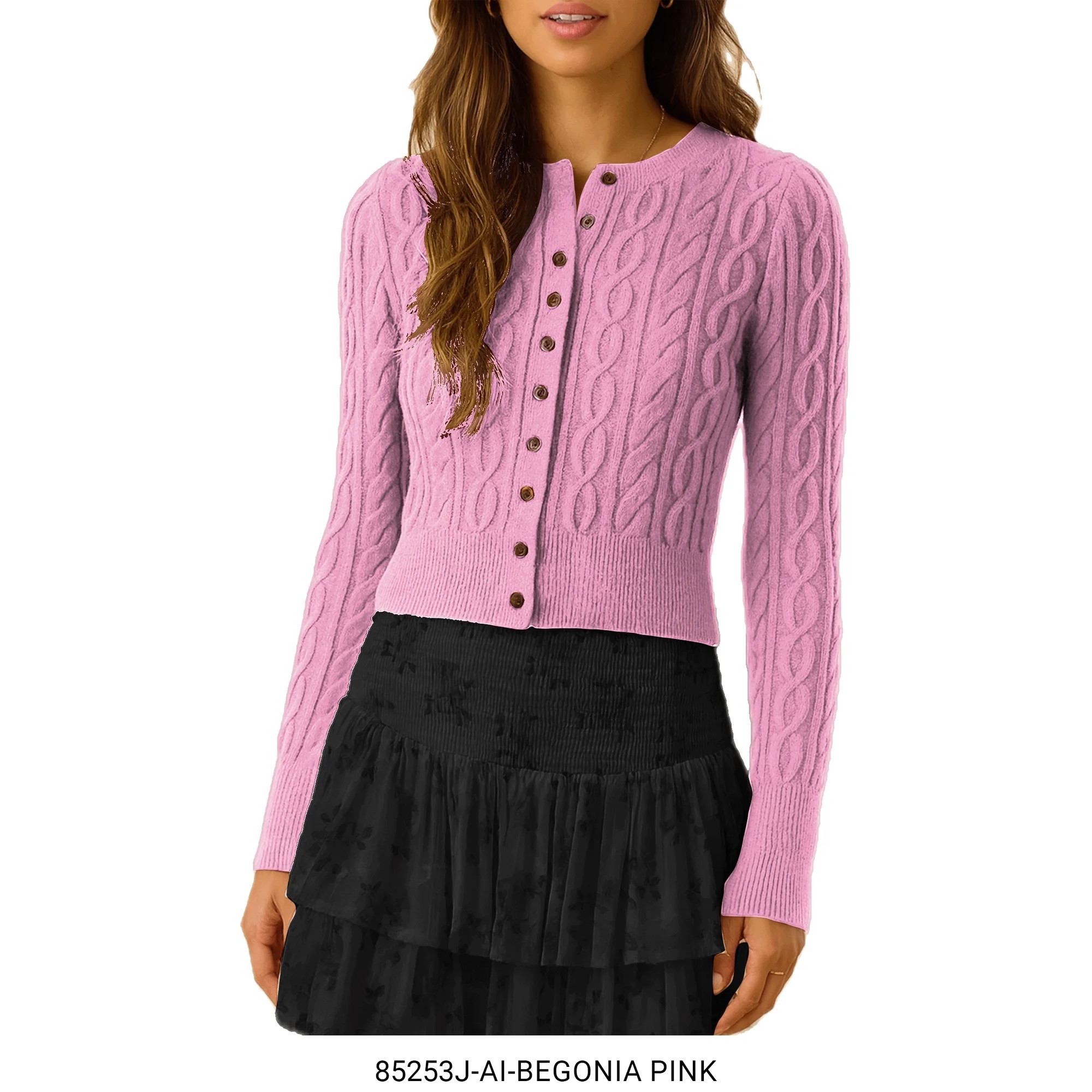 Forever 21 Women’s Cable Knit Fitted Cardigan – Classic Long Sleeve Button Front Sweater for ... | Walmart (US)