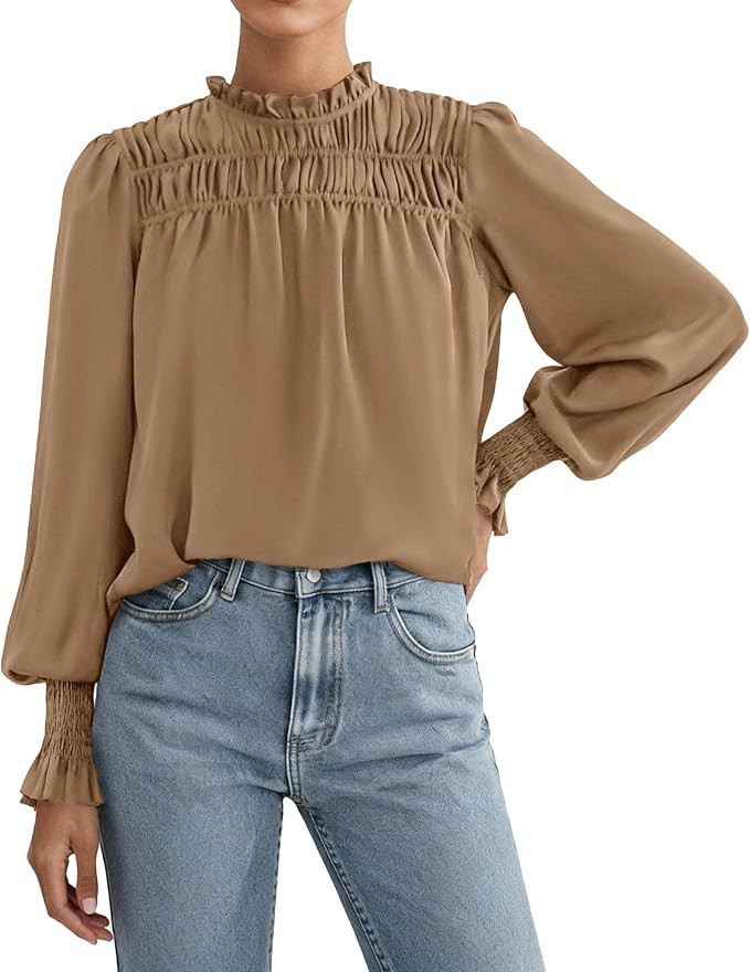 PRETTYGARDEN Blouses for Women Dressy Casual Fall Outfits 2025 Frill Neck Long Sleeve Shirts Sati... | Amazon (US)