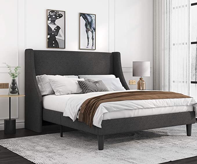 Allewie Full Size Modern Platform Bed Frame with Wingback/Upholstered Bed Frame with Headboard/Wo... | Amazon (US)